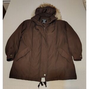 Bromley Sport Women's Brown Hooded Parka with Faux Fur Trim Thermoloft‎ Size S